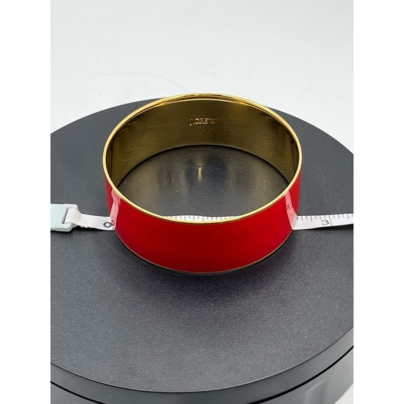 J. Crew Wide 1" Bright Red Gold Tone Edges Bangle Bracelet - Picture 7 of 7
